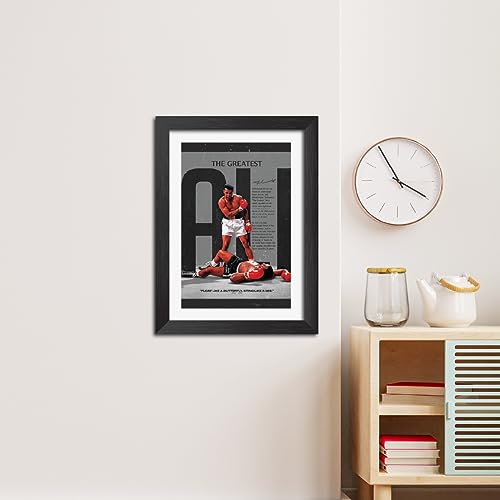 Image of TenorArts Muhammad Ali Poster Frame Boxer Laminated Photo Framed Painting with Matt Finish Black Textures (12 inches x 9inches)