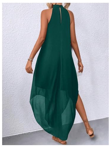 Image of Verdusa Women's Wedding Guest Dress Halter Flowy Chiffon Long Dresses | Cocktail Dress, Asymmetrical Dress for Women, Sleeveless, Prom Dress, Cruise Outfits, Boho