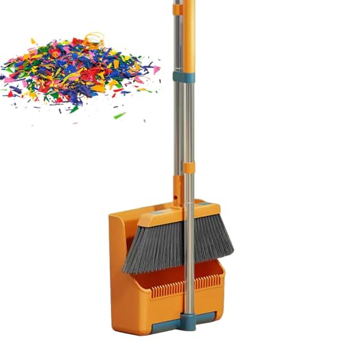 Escoba con recogedora, mango largo, ligero, giratorio de 180°, kit de pie vertical portátil para vestíbulo, jardín, garaje, dormitorio