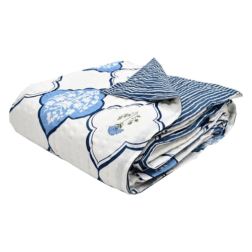 Image of BLOCKS OF INDIA Hand Block Printed Cotton King Size Quilt /Rajai | MUGHAL Blue