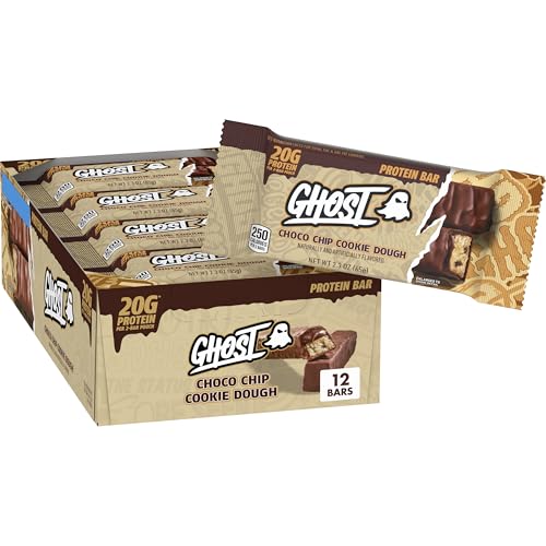 GHOST PROTEIN BAR CHOCO CHIP COOKIE DOUGH Flavor 20G Protein 2G Sugar 12 Dual-Bar Packs 27.6 oz