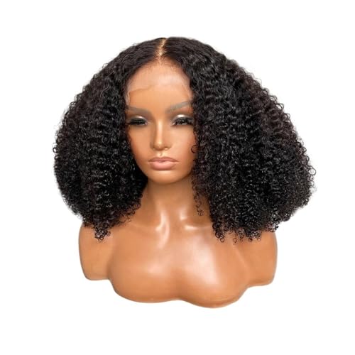 Peluca de cabello humano afro rizado bob, 13x4, encaje frontal sin pegamento, 350 de alta densidad(18inch)