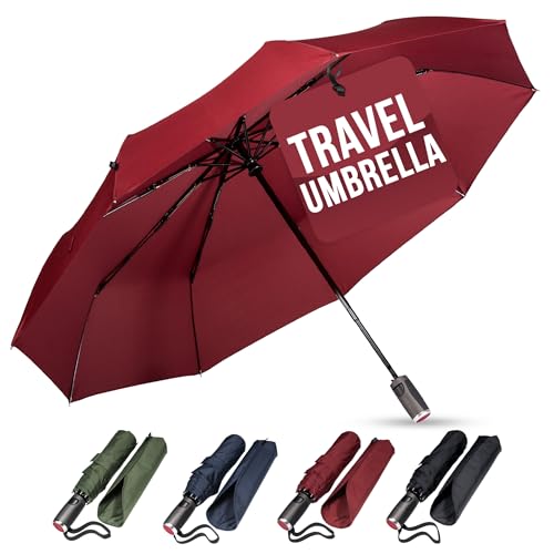 LifeTek Windproof Travel Umbrella - Compact, Automatic, Wind Resistant, Strong and Portable - Small Folding Backpack Umbrellas for Rain perfect for Car, Purse, Women and Men, 42 Inch Red FX1 Single Canopy, 42 Inch Single Canopy, Modern