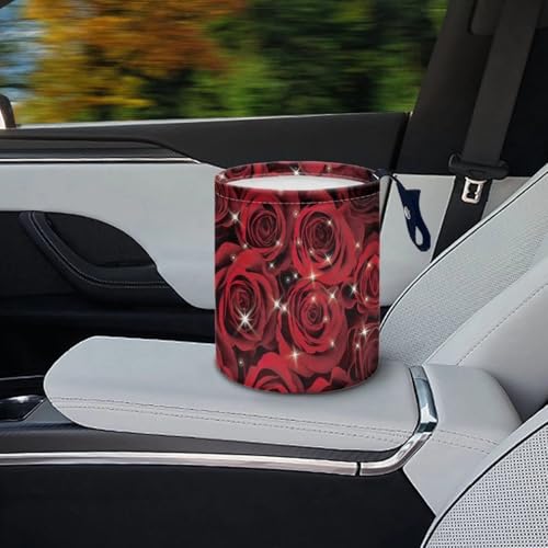 Image of Car Trash Can Collapsible Hanging Portable Dustbin Bin Waste Basket Rose Print Car Accessories Interior for Cars, Family Gatherings, Camping Small Trash Can