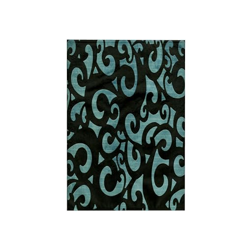 3dRose 15x22 Hand Towel - Black Scrolls On Turquoise Modern Abstract