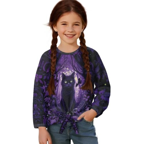 T-shirt col rond filles en coton pour automne et look basique de détente