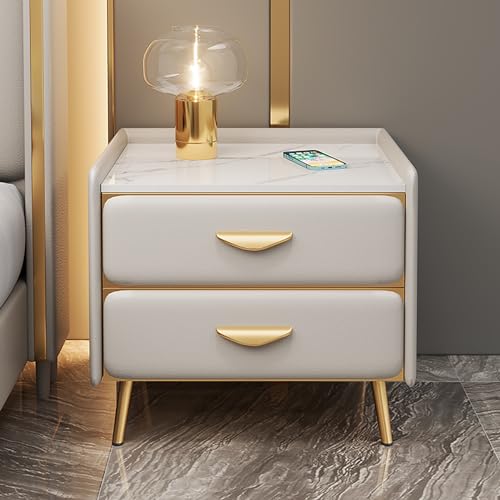 HJYBFA Mesita de Noche Minimalista Madera Maciza con encimera de Pizarra y cajones de Almacenamiento para organizar el Dormitorio.