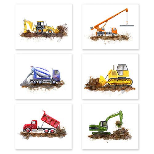 40% Off Discount Construction Nursery Set of 6 Prints, Boy Room Decor: Crane, Cement Mixer, Bulldozer, Backhoe, Excavator, Dump Truck - Selection of Alternate Vehicles and Sizes available