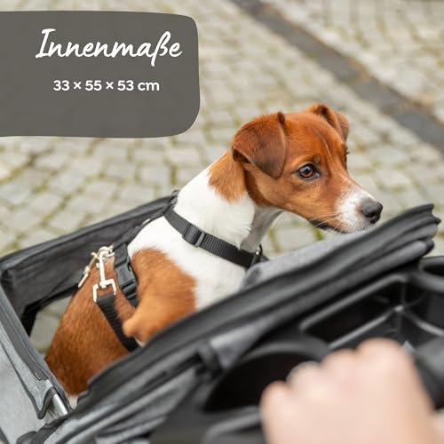 Trixie Hunde-Buggy – Transportlösung für Hunde – schnell faltbar – gefederte 360°-Fronträder – grau – 47 × 100 × 80 cm