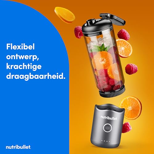 Nutribullet Flex 590ml, Draagbare Blender met Drinkdeksel, Afneembare Messen, USB-C Oplaadbaar, Ijs Crushen en Bevroren Fruit, Draaglus, To-Go Blender met BPA-Vrije Beker, NBP013GM, Grijs - Afbeelding 4