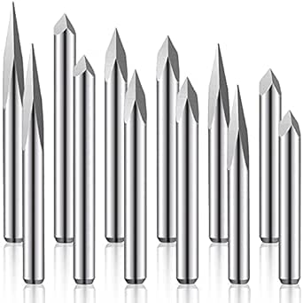 12 Pieces CNC Router V Bits, 3 Edge Pyramid Engraving Bits, 0.1 mm Tip ...