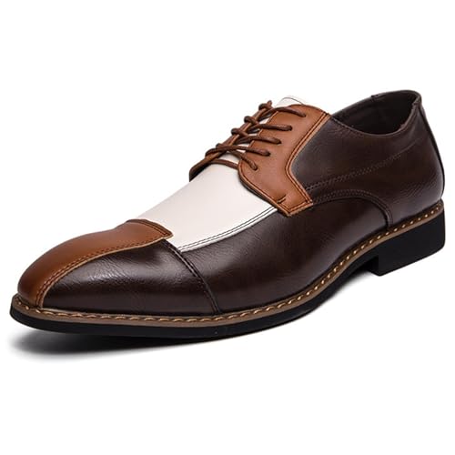 Men’s Classic Oxfords Shoes for Men, Double Color Pointed Toe Lace-up Genuine Leather Comfort Dress Shoes for Wedding Office