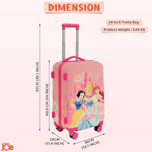 Image of JUNIOR JOE Polycarbonate 24 Inch Kids Suitcase With 4 Wheel Travel Trolley Bag (4 Day Trip, Pink (Large - 24 Inch), hard, Spinner)