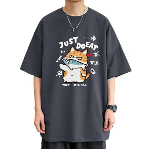 [KOTRBOY] メンズ T シャツ ファッション 猫プリント 半袖 T シャツ 綿素材 ゆったりシルエット クルーネック カジュアルトップス 夏服 grey-2XL（Amazon）