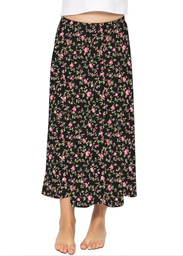 Image of STRETCH IS COMFORT Girls Skirts Flowy A Line Knee Length and Ankle Length | Elastic Waist, Kids School Skirt, Girls Maxi Skirt, Black Skirt For Girls, Faldas Para Ninas, Girls Long Skirt, Long skirts