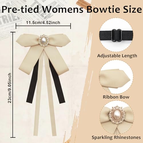 Image of LJBFNN Womens Bow Tie, Clip on Bow Ties Pre Tied Bowtie for Women Girls Ribbon Rhinestone Bow Tie for Shirt Uniform Wedding