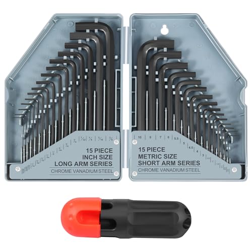 31 Pcs Hex Key Set, Allen Wrench Set with 90° L Shaped Bent Structure, Included Hex Torque Bar, Metric (0.7-10mm) and SAE (0.028-3/8 inch), for Mechanics Technicians and Home DIY Enthusiasts