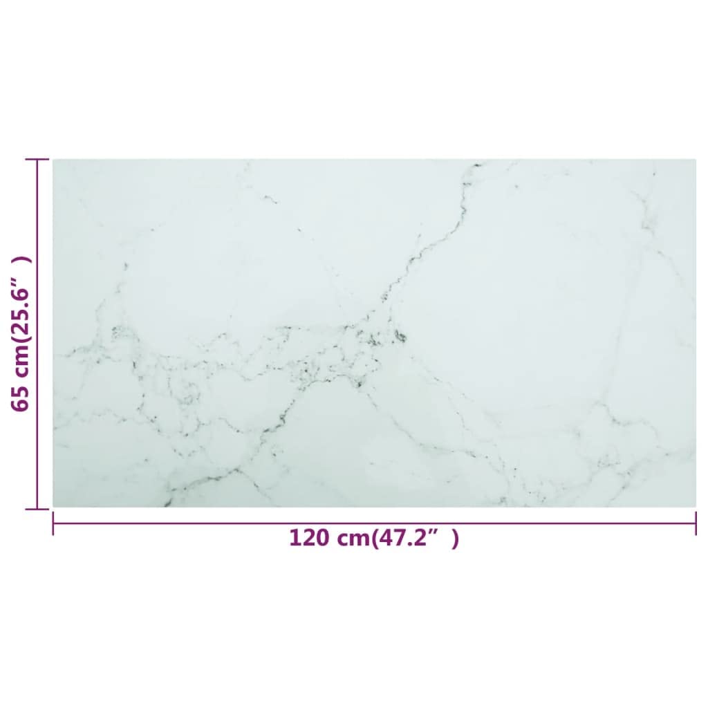 Dessus de Table 120x65 cm Verre Trempé avec Design Marbre Blanc Plateau de Table Rectangulaire Durable Plateau Bureau pour Salle à Manger Restaurants Mariages Cafés Barbecues Fêtes
