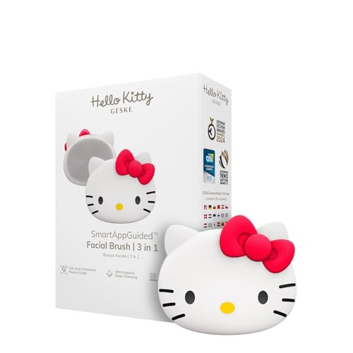 GESKE x Hello Kitty SmartAppGuided Brosse pour le visage | 3 en 1 | Silicone nettoyant pour la peau | Soins de la peau de routine | Nettoyage doux | Nettoyant...