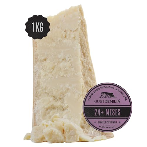 GUSTOEMILIA Parmigiano Reggiano de Montaña 24 Meses de Maduración - Ideal para Pasta, Pan, Ensaladas, Aperitivos y Frutas - 1 kg