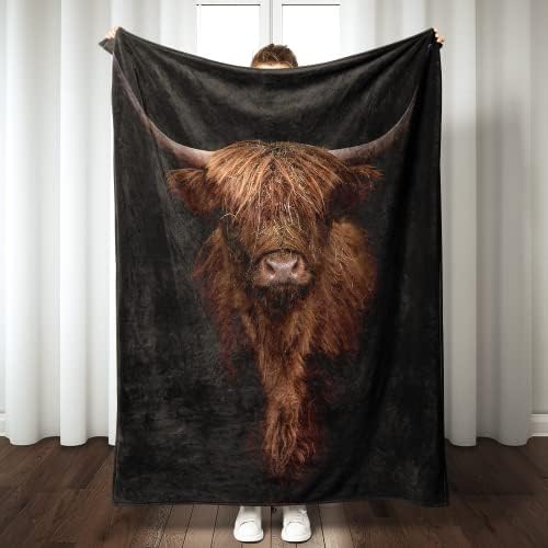 Highland Cow Blanket Super Soft Warm Highland Cow Throw Blanket - Lightweight Cozy Flannel Cow Print Throw Blanket Bed Couch Sofa Office Decor, Gift for Girls and Boys Women and Man 80"x60" image 3