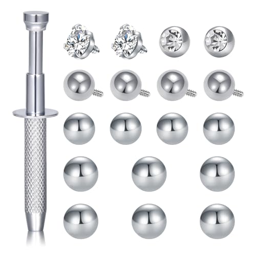 QWALIT Piercing Assistant Tool Piercing Jewelry Ball Grabber Septum Ball Screw Tool for Changing Jewelry Piercings Screw on Tools Silver 16g Labret Lip Earring Balls Replacement Tools Piercings Holder