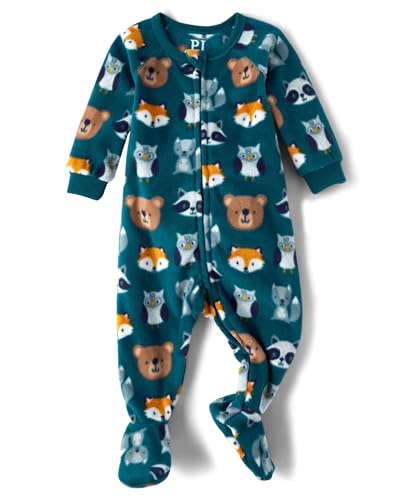 The Children's Place,Baby Boys,and Toddler Fleece Zip-Front One Piece Footed Pajama,Animal Faces,5 Years