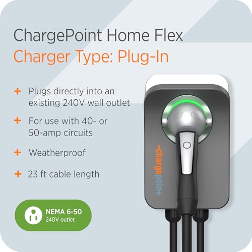 ChargePoint HomeFlex Level 2 EV Charger NACS, NEMA 6-50 Plug for Electric Car - Fast Smart Battery Power Charging at Home for Electric Automobile Vehicles