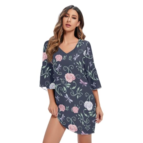 Robe manches 3/4 col en v fluide et légère pour un confort total