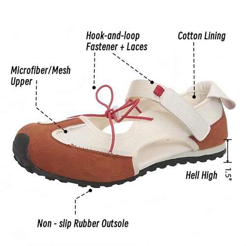 Women's Mary Jane Flats, Ballet-Inspired Hook-Loop Strap Elastic Laces Breathable Mesh Non-Slip Rubber Sole,Ideal for Daily Walks & Casual Outings4