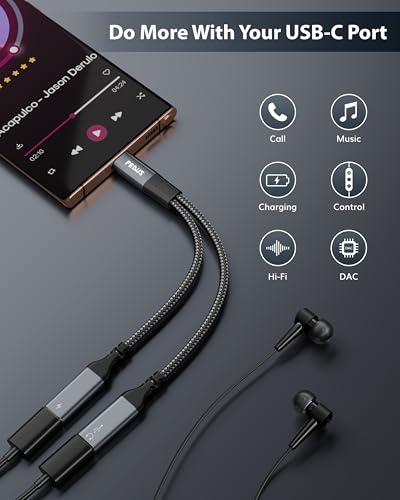 Image of FEDUS Node-X2 Dual USB C Splitter, 2-in-1 Type C to Type C Headphone Audio & 60W PD Fast Charger Adapter Cable with DAC Chip for iPhone 17 /16 /15, Galaxy S26 /25 /24 Ultra, iPad M4, Pixel 10, OnePlus 14