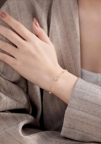 Sterling Silver 14K Gold-Plated Clover Bracelet with Mother of Pearl Four-Leaf Charm, Good Luck Gift for Women2