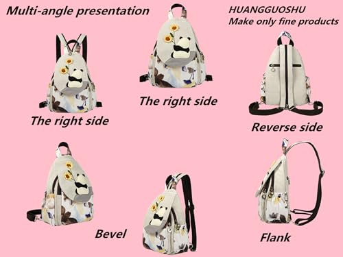 Image of Small Canvas Backpack, Retro Boho Washed Hippie for Women Daily Commute (Panda Decorations)