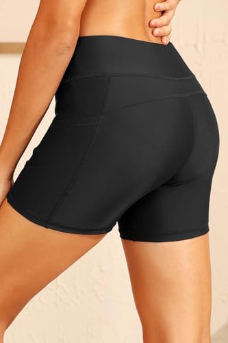 Women 3" High Waisted Swim Board Shorts UPF50+ Quick Dry Boy Shorts Swim Bathing Suit Bottoms with Pockets3