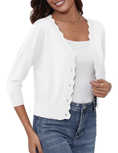 Women's Cropped Cardigans 3/4 Sleeve Button Down Lightweight Cardigan Sweaters Scalloped Edged Bolero Shrugs2
