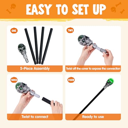 image for Spooktacular Creations Halloween Skull Ball Staff Vintage Cane, Magic 