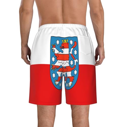 Thuringia Flag Men's Beach Pants-Quick-Dry & Comfortable Mens Beach Shorts for Men, Perfect for Surfing and Everyday Wear White3