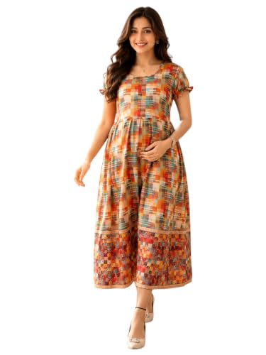 Image of RITIJYA Zipless Feeding Kurta Dress for Women | Maternity Nursing Kurti, No-Zip Easy Access | Extra Pleats Pre to Post Pregnancy | Quick-Dry Fabric | S-4XL