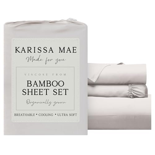 Image of KARISSA MAE Luxury Bamboo Viscose Twin Size Sheet Set | FSC Certified | Cooling | Ultra Soft | 18 inch Deep Pockets | Elastic Corner Straps | Includes Organizer Band [Cream]