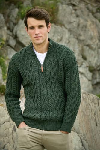 Image of Aran Crafts Men's Irish Soft Cable Knitted Zip Neck Jacket (100% Merino Wool)