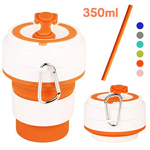 Collapsible Silicone Travel Cup - Idealife Foldable Cup with Straw and Lid Folding