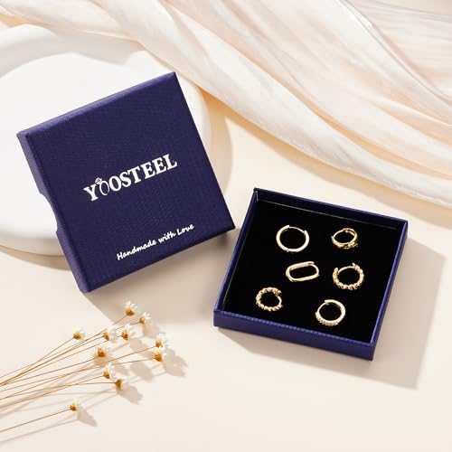 YOOSTEEL 14K Gold Plated Hoop Earrings Set for Women - Dainty CZ Huggie Hoops, Stackable Clip-On Earrings, Lightweight Jewelry Gift (3 Pairs) - Image 8