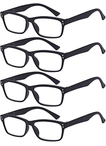 ALWAYSUV 4 Pack with Spring Hinges Rectangular Black Frame Reading Glasses 1.50