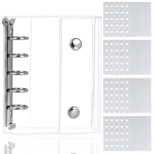 Virtarlux シール帳 透明 女の子 はがせる M5 シールバインダー シール手帳 クリアバインダー 5穴 マイクロ5 シール収納 詰め替え可能 20枚リフィル入り 推し活グッズ (クリアタイプ)