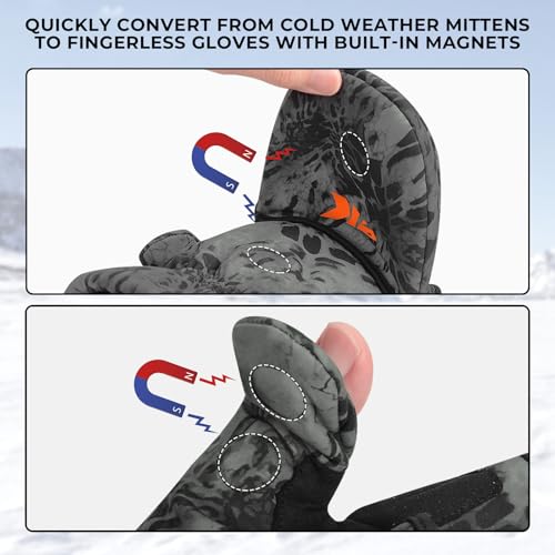 KastKing PolarBlast Convertible Ice Fishing Gloves Cold Weather Mittens and Fingerless Gloves with 3M Thinsulate Ideal for Ice Fishing, Photography