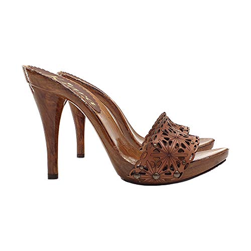 Women's Shoes with Laser-Cut Leather Upper & high Heel - KM71401 Cuoio