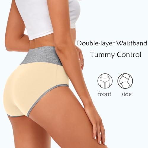 Image of CULAYII High Waisted Underwear for Women Cotton No Muffin Top Full Coverage Briefs Soft Stretch Ladies Panties 5 Pack