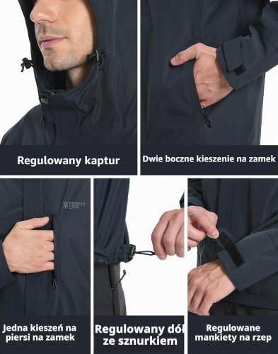 Pioneer Camp Męska kurtka przeciwdeszczowa wodoszczelna oddychająca kurtka outdoor z kapturem 4 kieszenie, morski, L