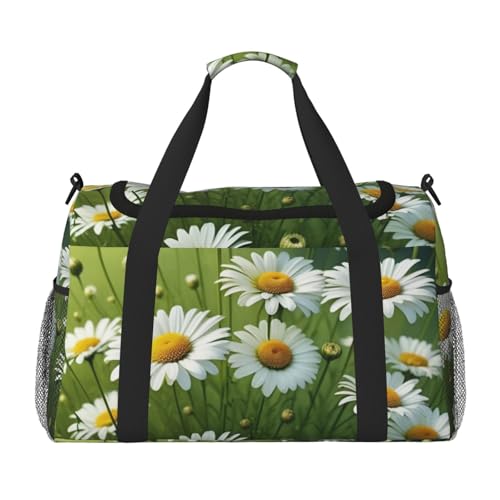 Floral Flowers Daisies Print Travel Duffle Bag - Foldable Personal Item Travel Bag for Women & Men,Carry-On Convertible Crossbody Tote Bags with Adjustable Shoulder Strap & Pockets 13x10.2x19.7 in