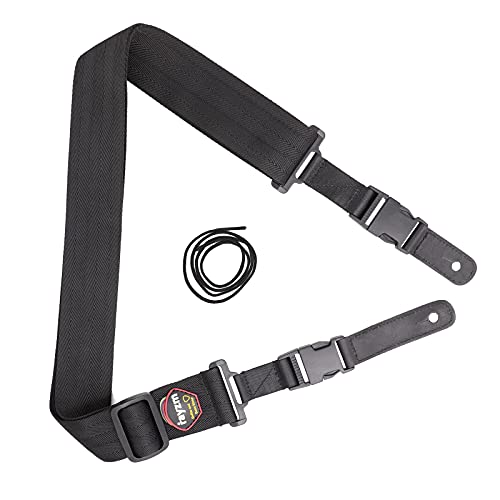 Rayzm Gitarrengurt mit Schnellverschluss, Schwarzer, rutschfester, weicher Nylongurt für Akustik-/Elektro-/Bassgitarre, 5cm breit, längenverstellbar